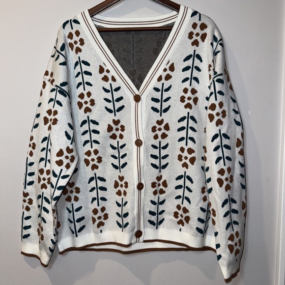 Boho Granny Floral Button Cardigan Sweater‎ Heavy Knit Multicolor Size XL EUC - Picture 1 of 5